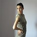 Crochet Knitted Shift Dress Colonial Brown, two tones - Sleeveless - Size S - With copper chain ornament in shoulders