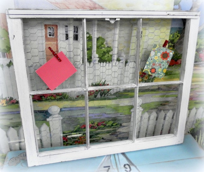 Upcycled Repurposed Vintage Window Bulletin Memo Message Board - Country Cottage Chic Farmhouse Decor