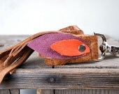 Leather Feather Tassel/Keychain/Fringe in Brown Leather with Feathers
