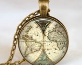 Africa America world map necklace, vintage world map  pendant, world map jewelry, keepsake map pendant