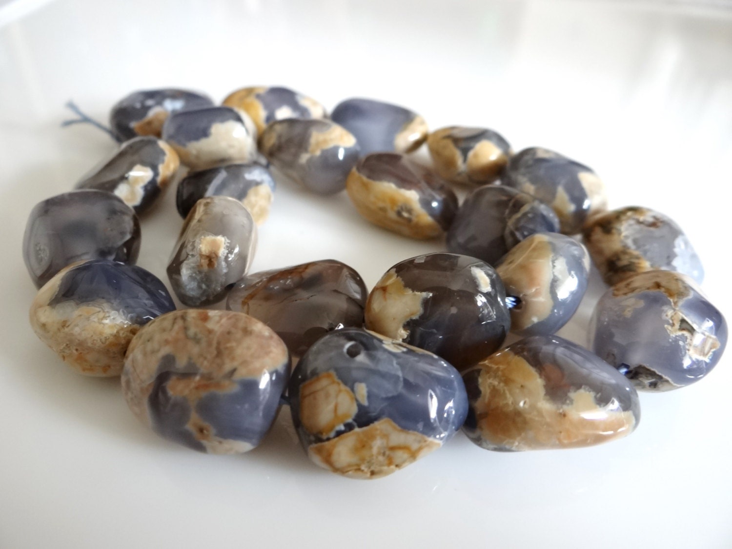 1/2 STRAND---Natural Holly Blue Chalcedony Smooth Nuggets