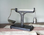 Vintage apothecary balance scale with weights and pans by Brown and Sharpe of Rhode Islant
