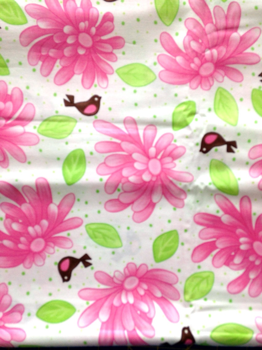 Fabric - Birds and Feather Flowers in Pink  - One Yard