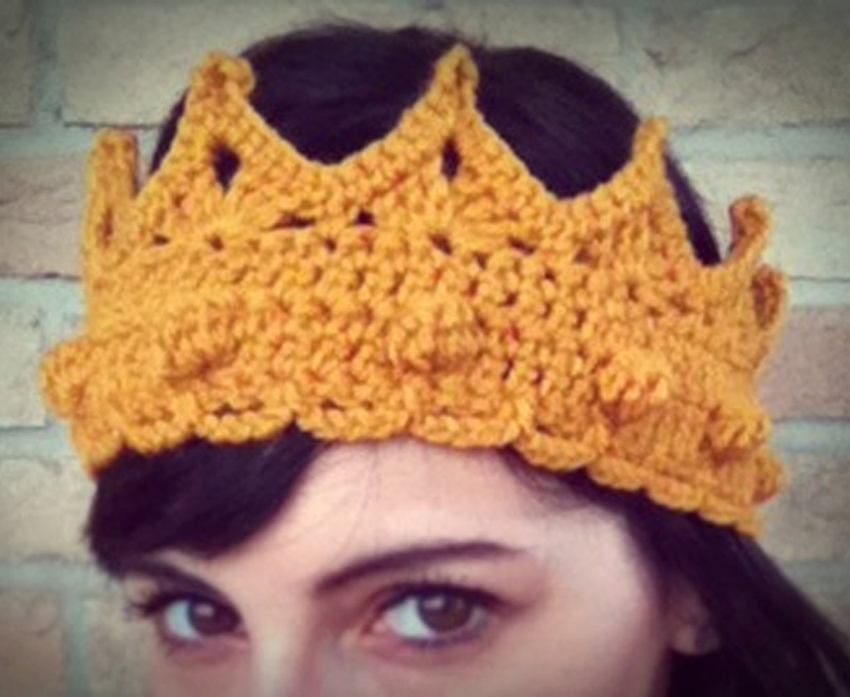 Mustard wool crown crochet knit headband head warmer hat - Made to order
