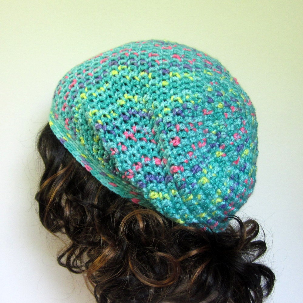 Sea Green Multicolor Slouch Beanie - Womens Slouchy Crochet Hat - Ladies Oversized Cap - Hipster Hat - Spring Fashion Accessories