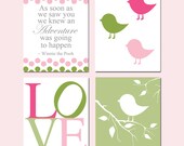 Penelope Baby Bird Nursery Art - Set of Four 8x10 Prints - Winnie The Pooh Adventure Quote - LOVE - Pottery Barn - Choose Your Colors