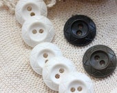 Vintage Buttons - Carved American Indian Motif Edging - White, Deep Mahogany, Dark Charcoal (9) 19 mm