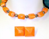 Vintage Bakelite Beaded Necklace and Earrings Set  Pumpkin Orange Antique