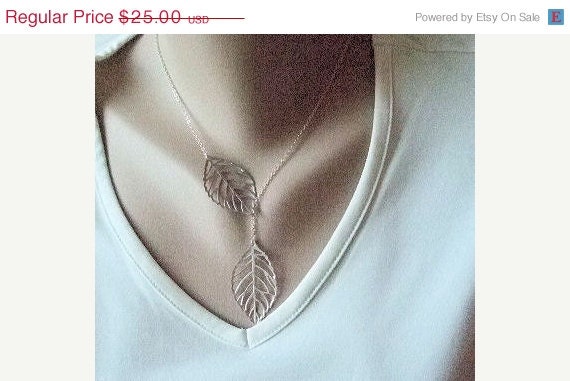 Silver Leaf Necklace / Silver Leaf Pendants / Botanical Jewelry / Lariat Style / Sterling Silver Chain / Wedding Jewelry