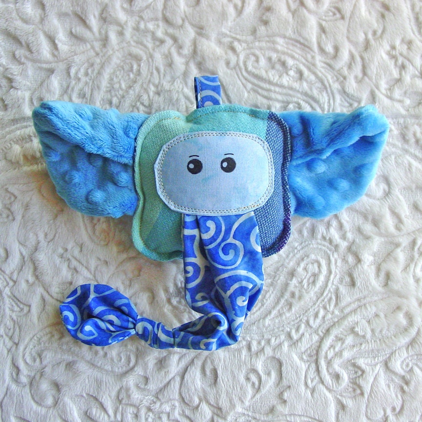 Wrap Scrap Elephant Rattle Plush - Rattle - Knotted Toy - Minky and Cotton - Attachable Toy - RR Rainbow