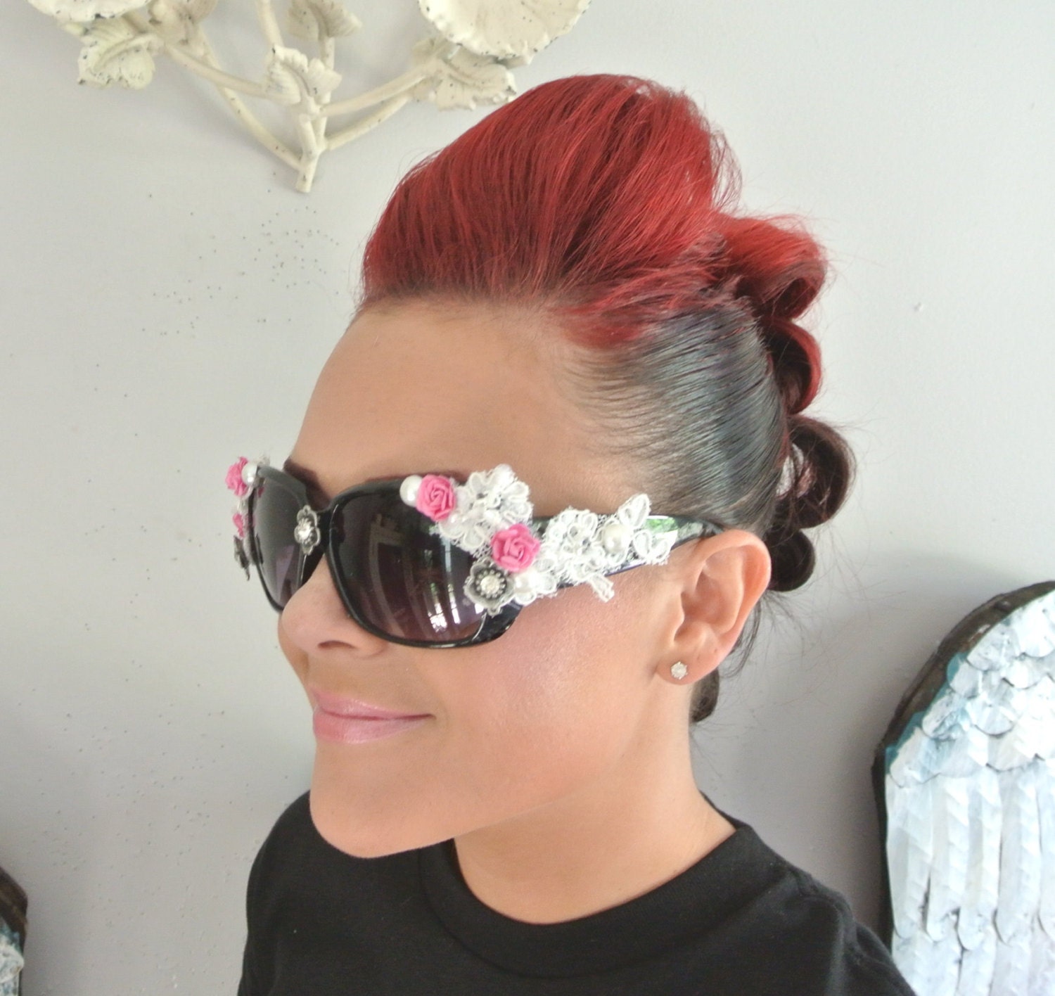 Sunglasses, romantic french embellished sunglasses, shabby rose shades, Marie Antoinette, women's eyewear, swarovski, true rebel clothing