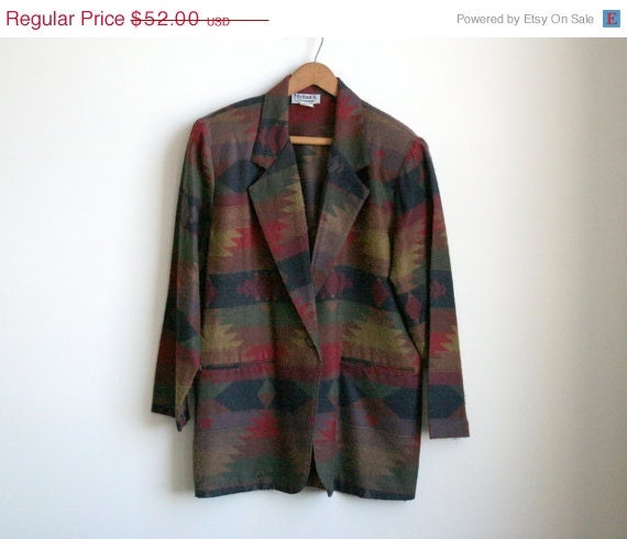 SALE Navajo Jacket -  Blanket Jacket in Geometric Pattern - Oversized Blazer