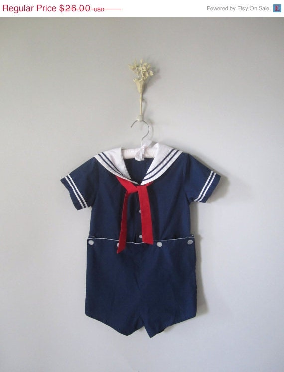 20% off SALE Vintage Nautical Boy Romper // 1970s Toddler Sailor Outfit // 4T