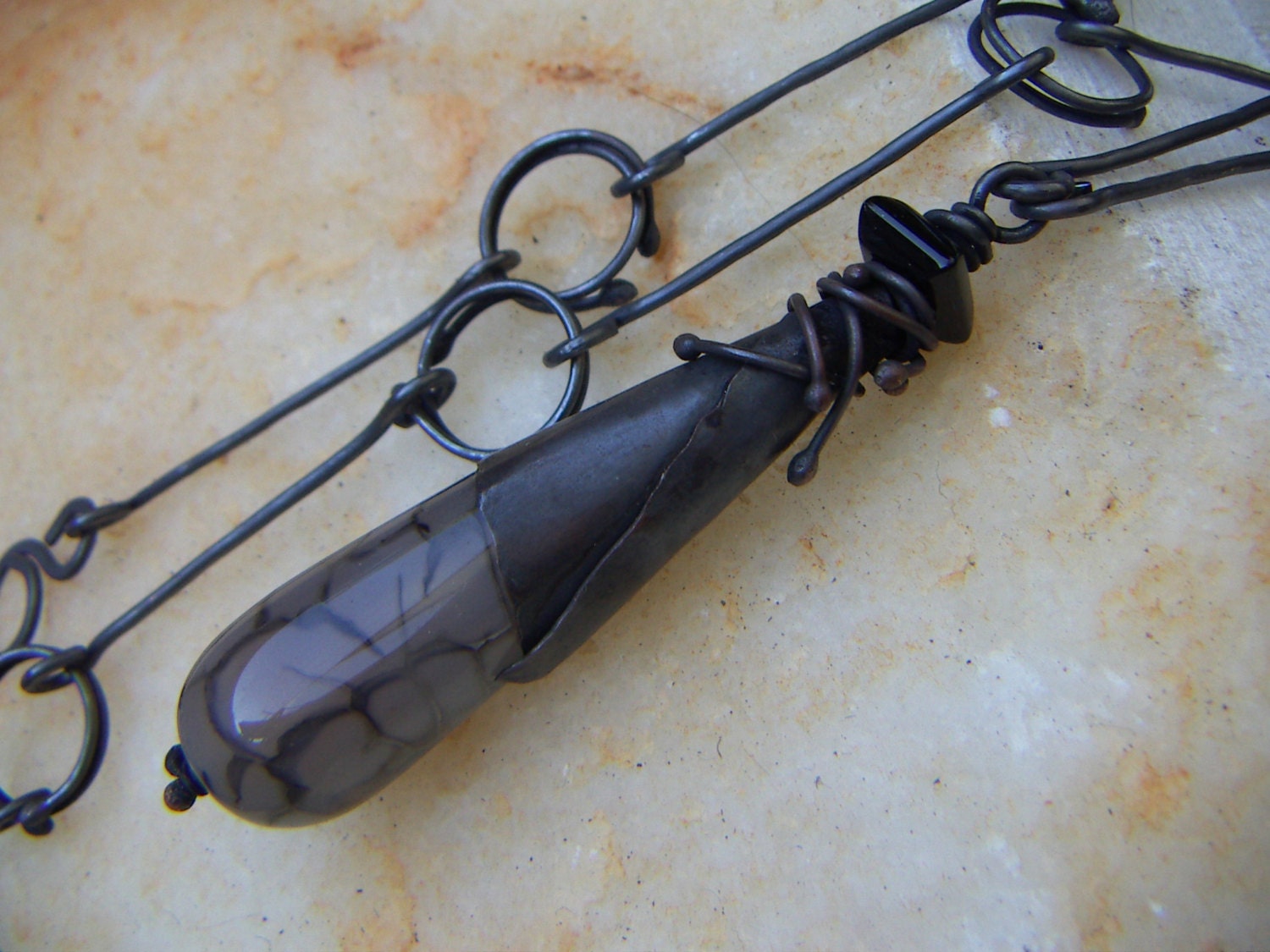 Agate Drop Pendant Embraced in Copper