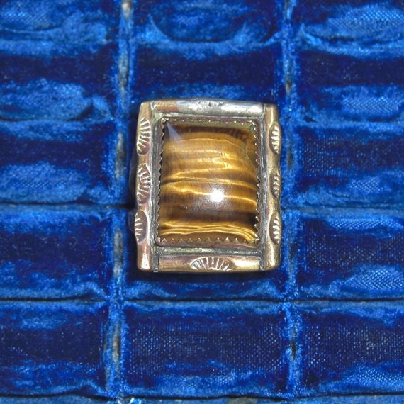 Large Southwestern Tigers Eye Mens Ring - Vintage