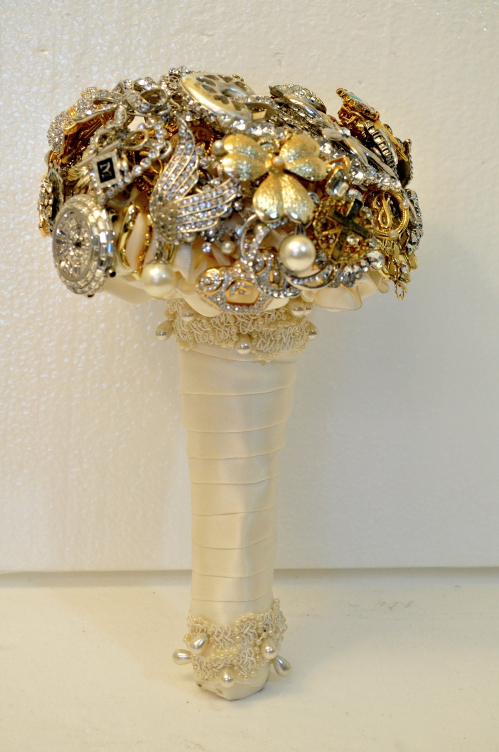 Custom listing ONLY for  Teri Cocchiaro - bridal wedding jewelry brooch bouquet with client's pieces