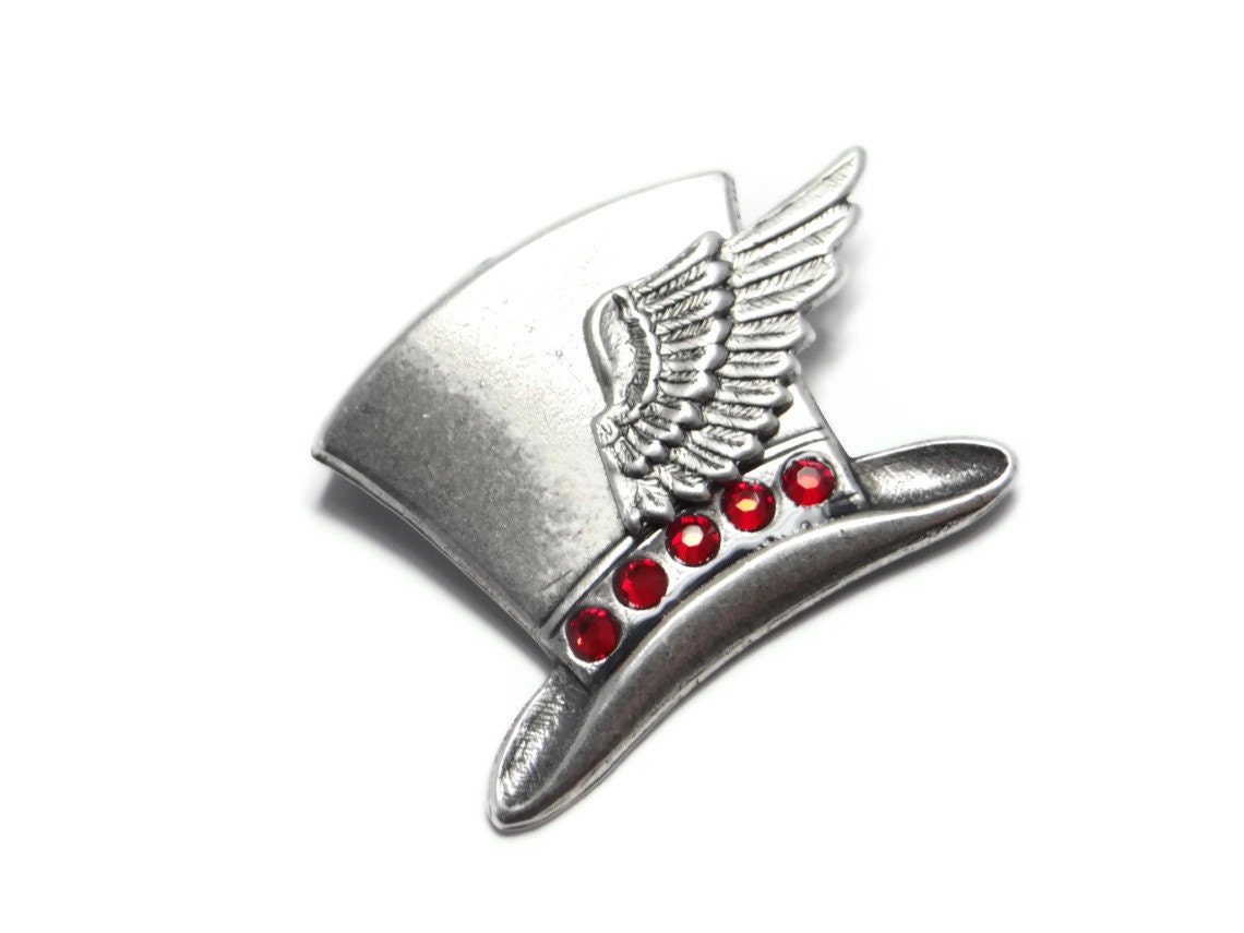 Steampunk Hat Brooch Pin With Wing and Swarovski Crystals in Silver plated brass by Dr Brassy Steampunk