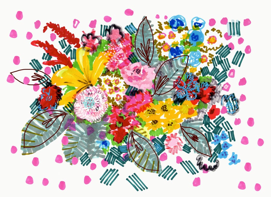 Blooming Wednesday - A4 print - 8 x 11 inch giclee print - Floral Illustration from original drawing