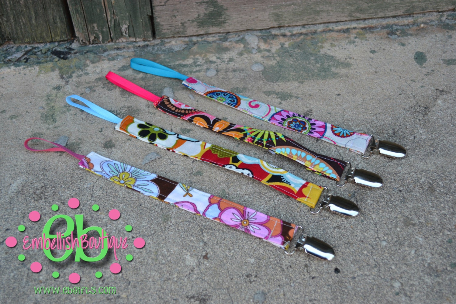 Set of 4 Miss Priss Patterned Pacifier Holder