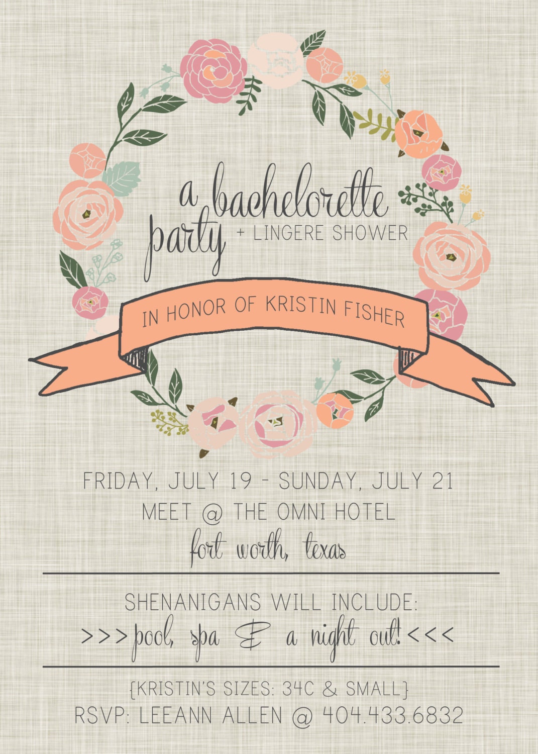 Bachelorette Party / Lingerie Shower Invitation Printable