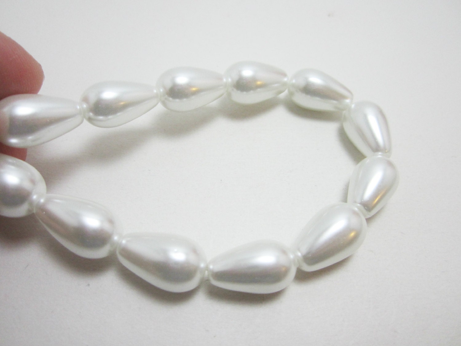 White Teardrop Glass Pearls Large 1 Strand 4366