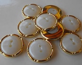 9 Gold Trimmed Flat White Large Round Buttons