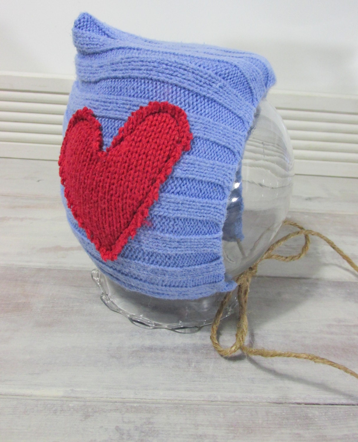 Baby boy blue with red heart photo prop hat, newborn photography props
