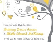 Love Birdie Wedding Invitations - Custom Listing for brittdtanner - Yellow and gray tweet, tweet love birds in a tree