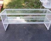 COOL White Retro Console Server Bar Plant Stand Mesh panels 2 tier glass shelves 1960