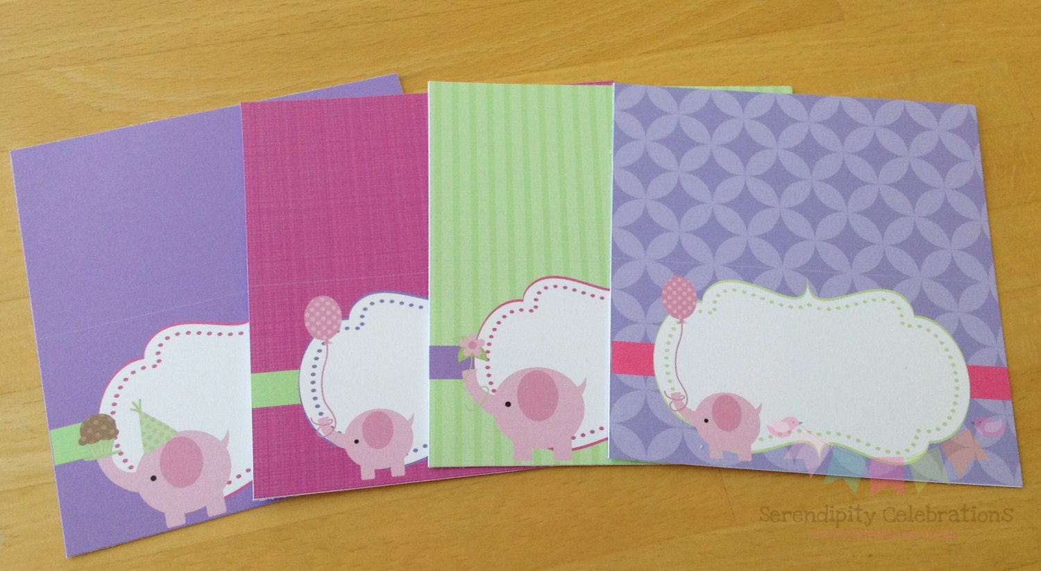 Green and Purple Pink Elephant Collection: Printed Tent Cards -Place Cards -Buffet Table Cards -Candy Label Il_170x135