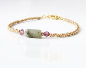 Boho Green Faceted Prehnite Gold Seed Beads Bracelet - Friendship Bracelet - Minimalist Simple Everyday Jewelry