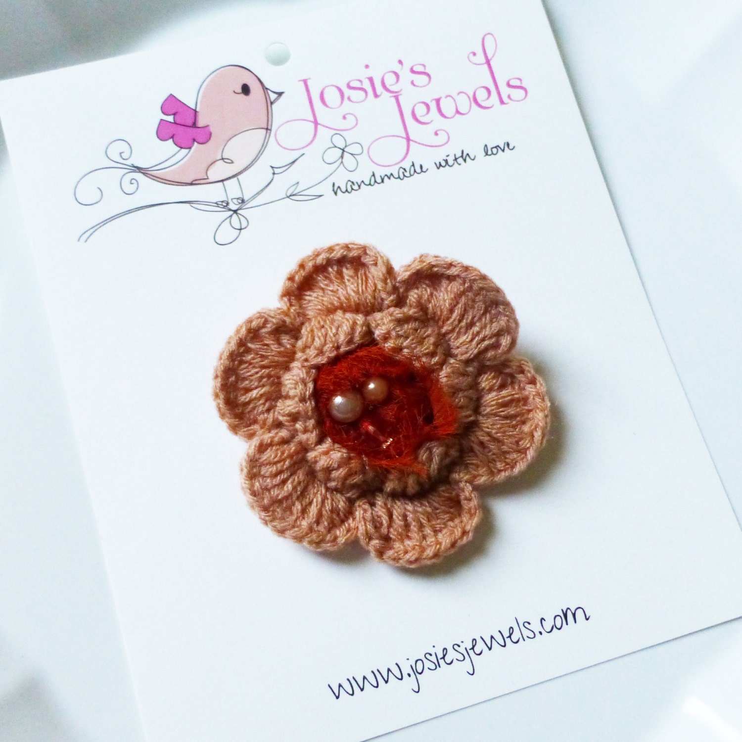 Pumpkin Spice Crochet Flower Girls Ladies Hair Clip