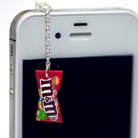 Kawaii M&M PEANUT BUTTER Candy Iphone Earphone Plug/Dust Plug - Cellphone Headphone Handmade Decorations