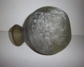 Vintage Olive Green Frosted Glass Vase sandblasted or etched round and small