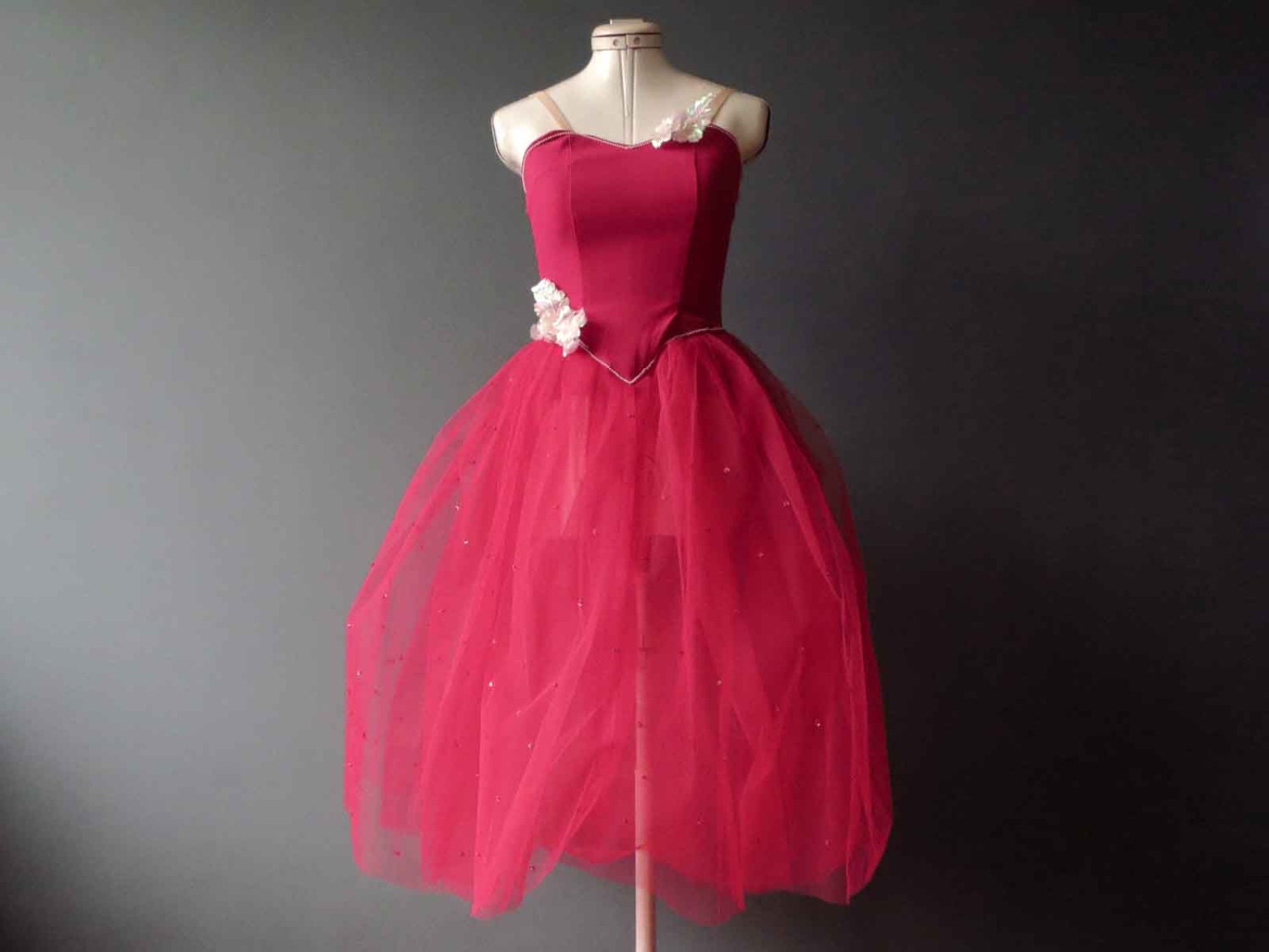 Vintage Handmade Girls Raspberry Fuschia Pink Tulle Ballet Costume Tutu Fairy Teen Dance Costume