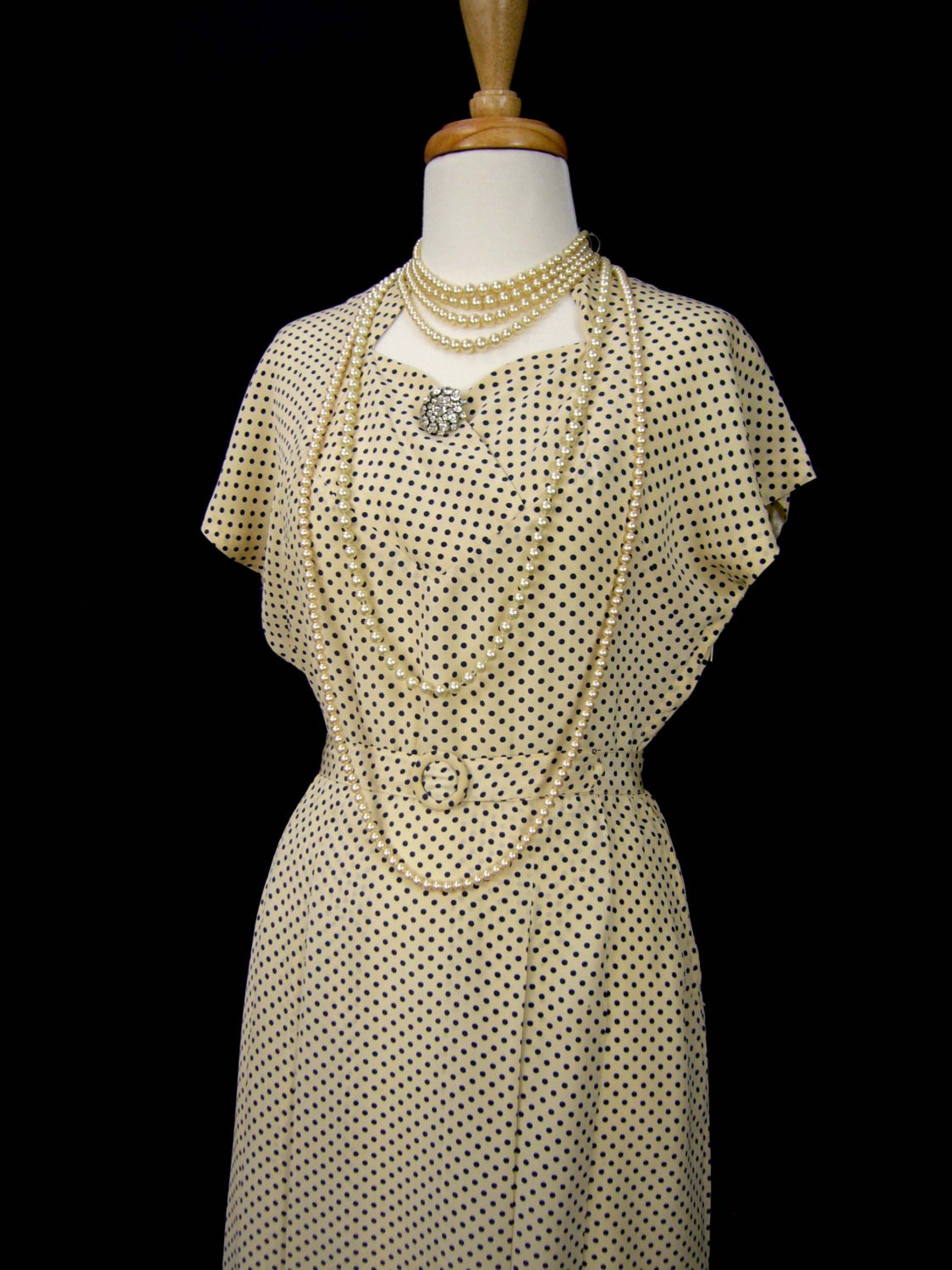 SUBLIME Couture Julettes Original 1930s WWII Gorgeous Silk Pinup Glamour Paper Doll Cream Spot Swing Dress - Divine Elegant 30s
