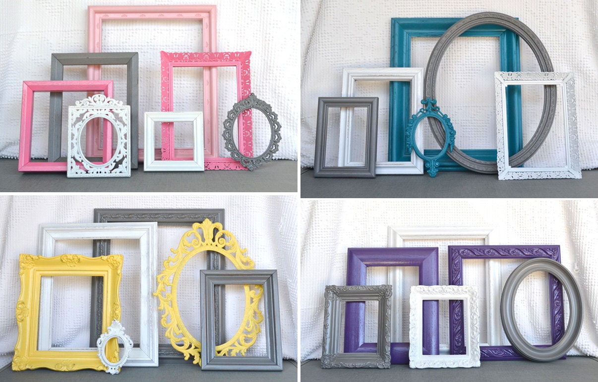 Custom Ornate Vintage Picture Frame set of 6..You Pick Your Own COLORS Upcycled Ornate Frames already chosen 4 U w/ GLASS  Wedding