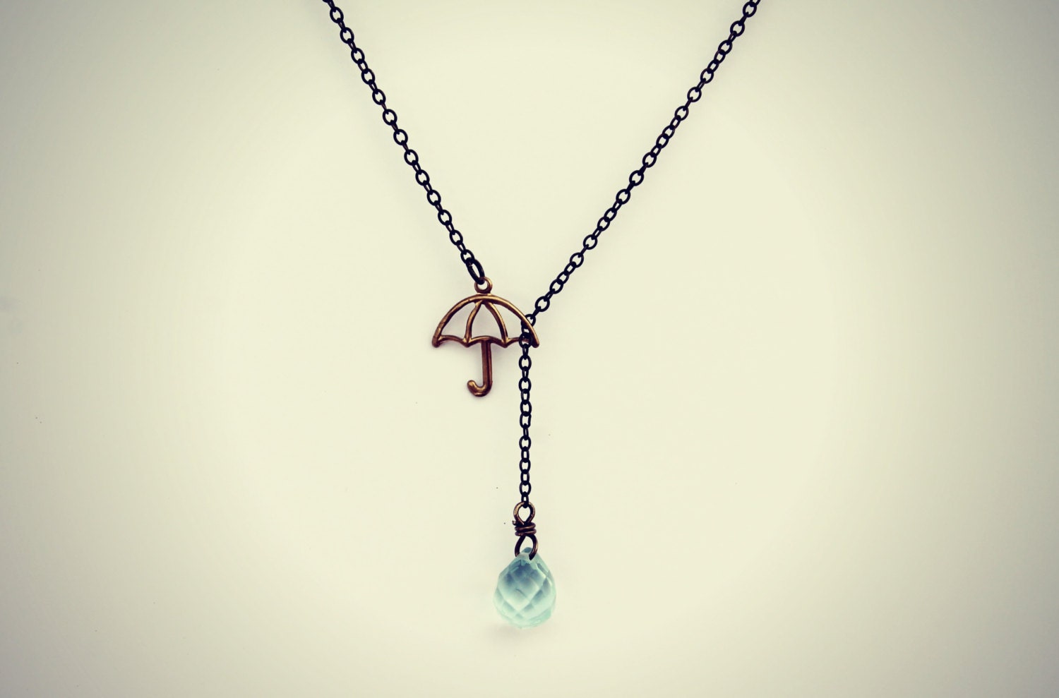 umbrella necklace with glass rain drop, rainy day necklace, rain drop necklace, unique necklace, cute necklace