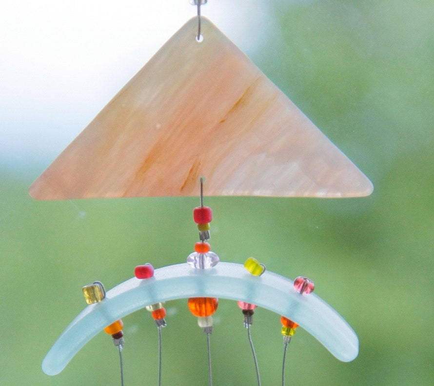 Mini Recycled Glass Wind Chime, Wine Bottle,Hand Made,Ornament, Sun Catcher, windchimes