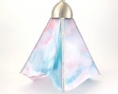 Stained Glass Pendant Lamp Pink White Teal Handmade OOAK
