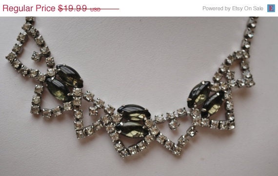 June Sale Vintage Clear  and light Green  Rhinestone  bib necklace