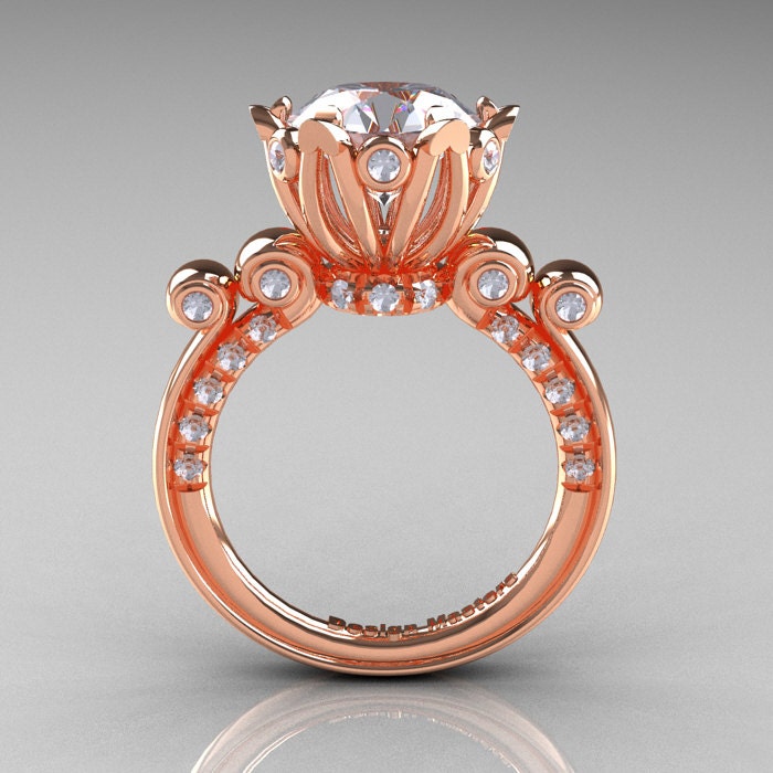 French Antique 14K Rose Gold 3.0 Carat White Sapphire Diamond Solitaire Wedding Ring Y235-14KRGDWS