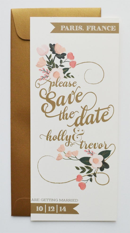 Custom Gold and Blush Save the Date