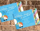 Pool Party or Birthday Party Photo Rainbow Ticket Invitation with Free Thank You Printable Il_170x135