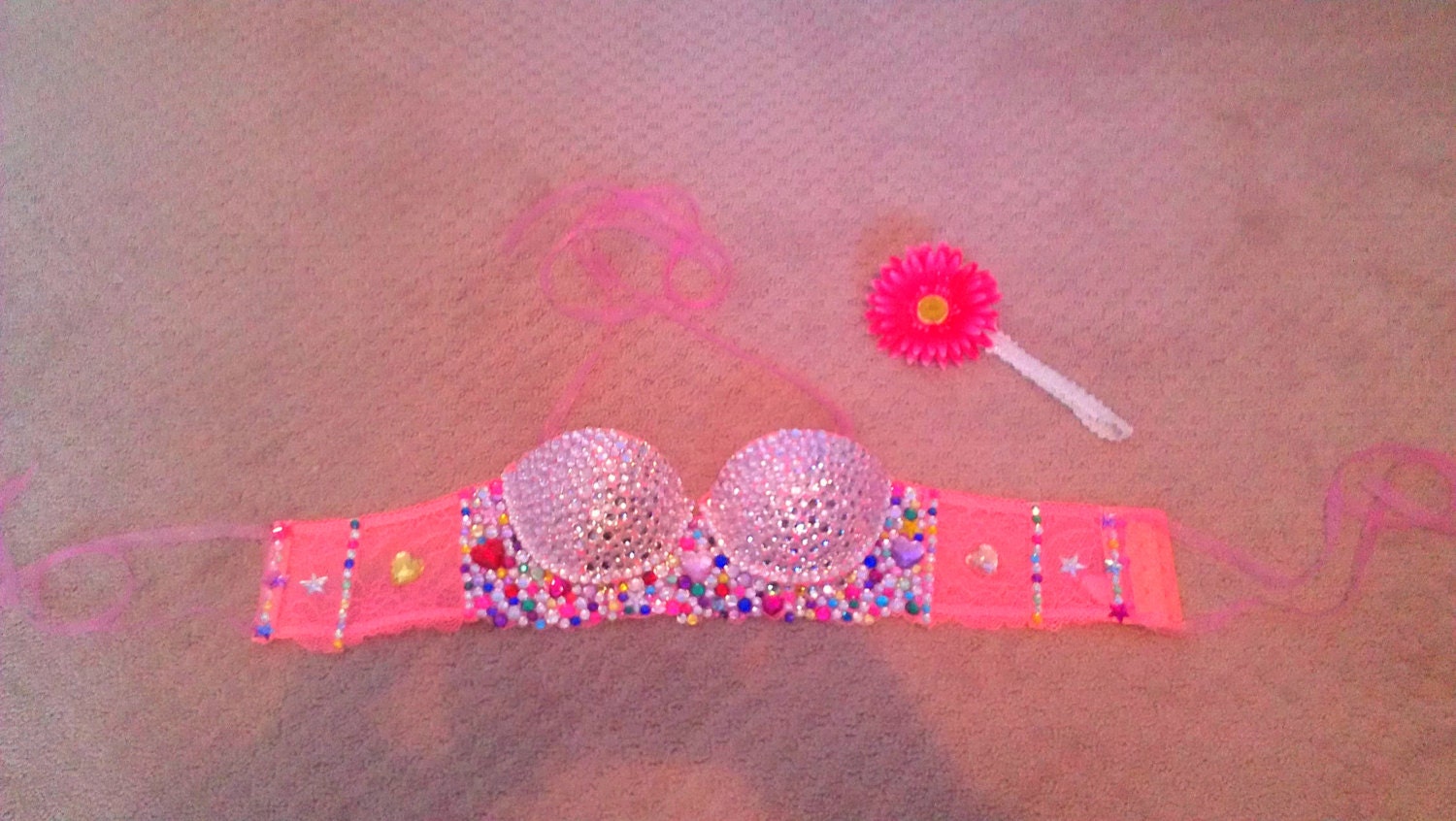 Rhinestone Rave Corset/Bra- Hand Made Multi Color -32 A- 36 C