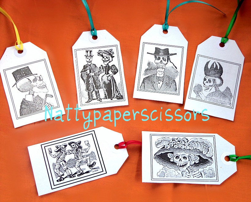 Handmade Day of the Dead Gift Tags (Set of 6)  ----Free shipping----