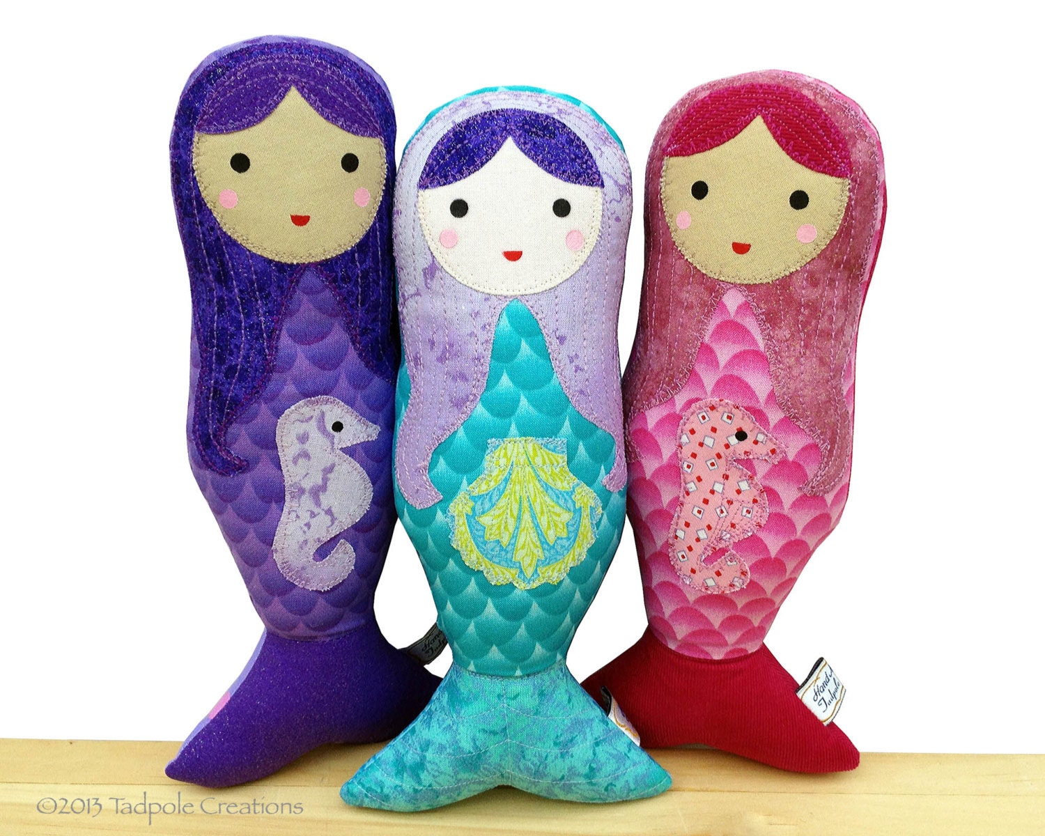 Girls Little Mermaid Applique Cloth Doll for Baby, Toddler, Youth, Tweens - Birthday Gift  - Nautical Style