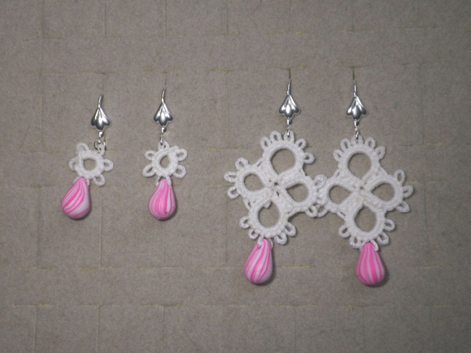 matching tatted earrings bride & flowergirl, mother and daughter lightweight tatting