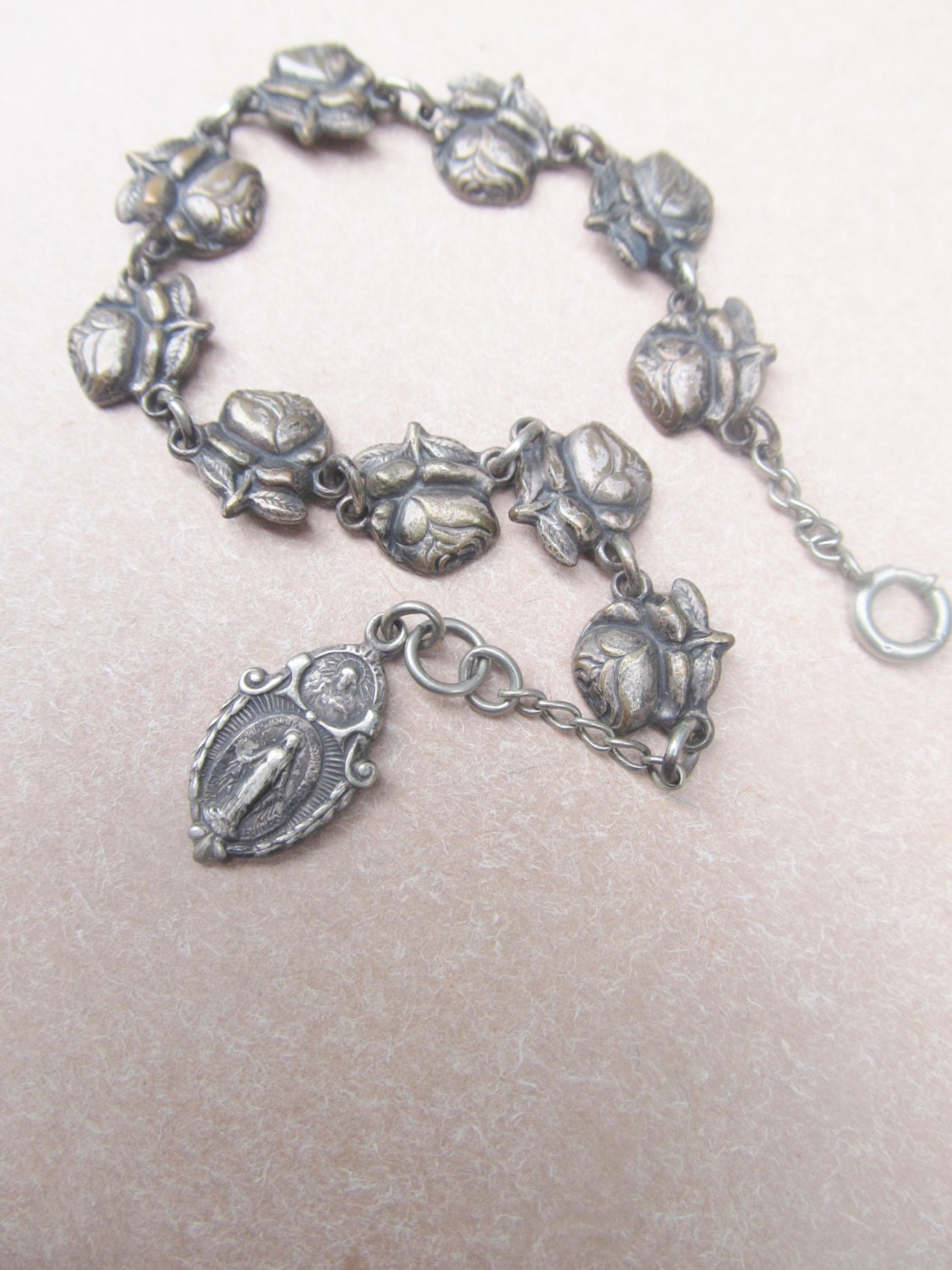 Vintage Saint Bracelet Vintage Rose Saint Bracelet Antique Religious Bracelet Saint Medals