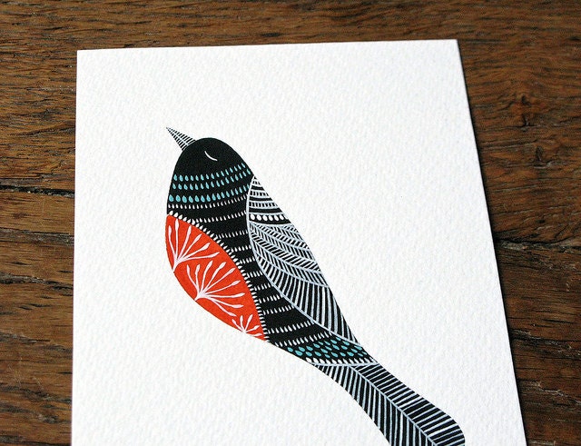 eiko bird // contemporary original watercolor painting in bright orange, black, and white // by natasha newton